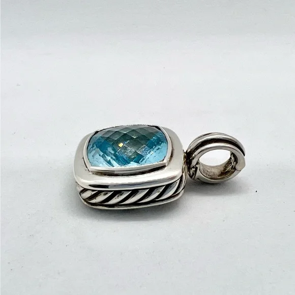 David Yurman Albion 14mm Blue Topaz Pendant Enhancer - Picture 10 of 15